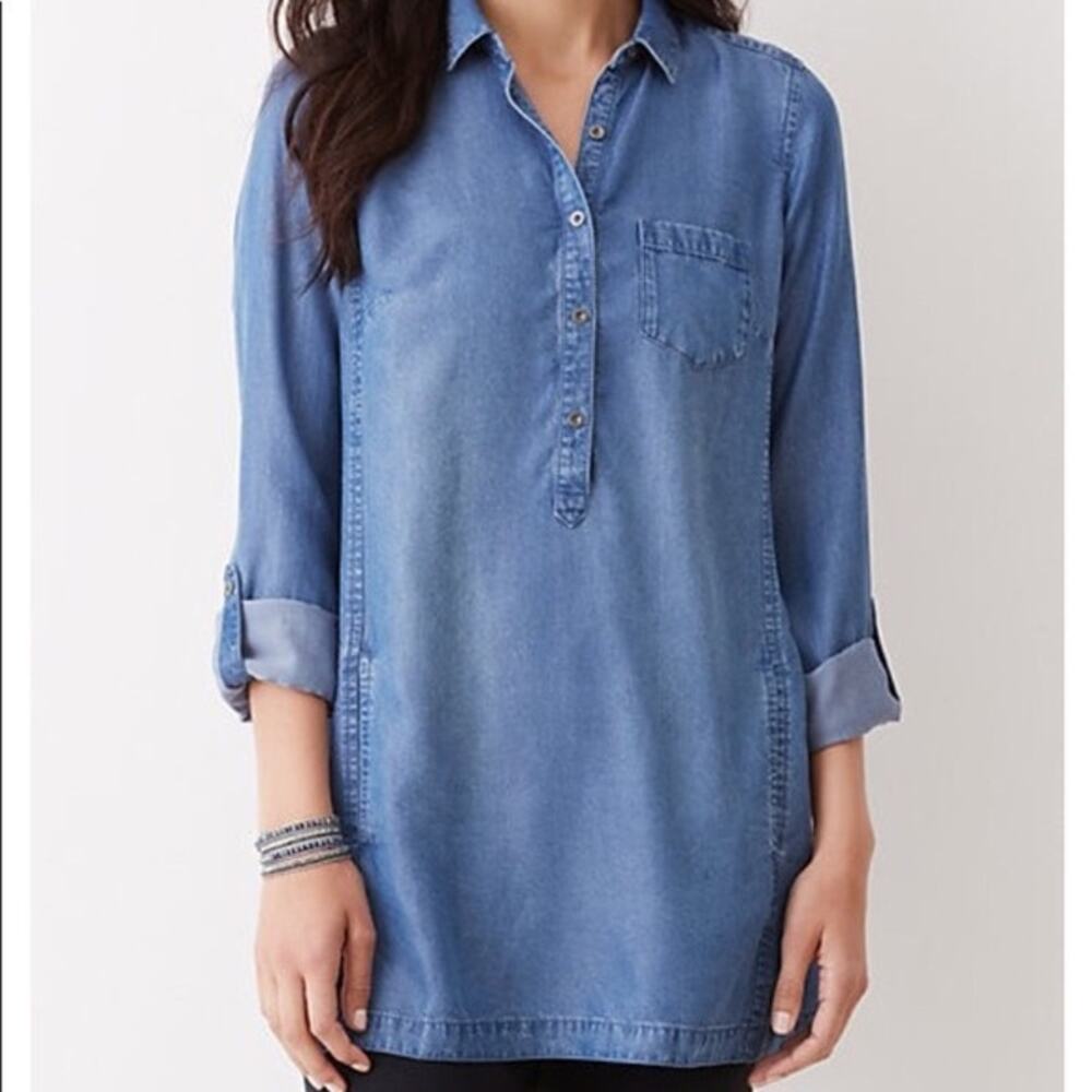 J. Jill Indigo Denim Chambray Popover‎ Tunic Blue Lyocell Size Small